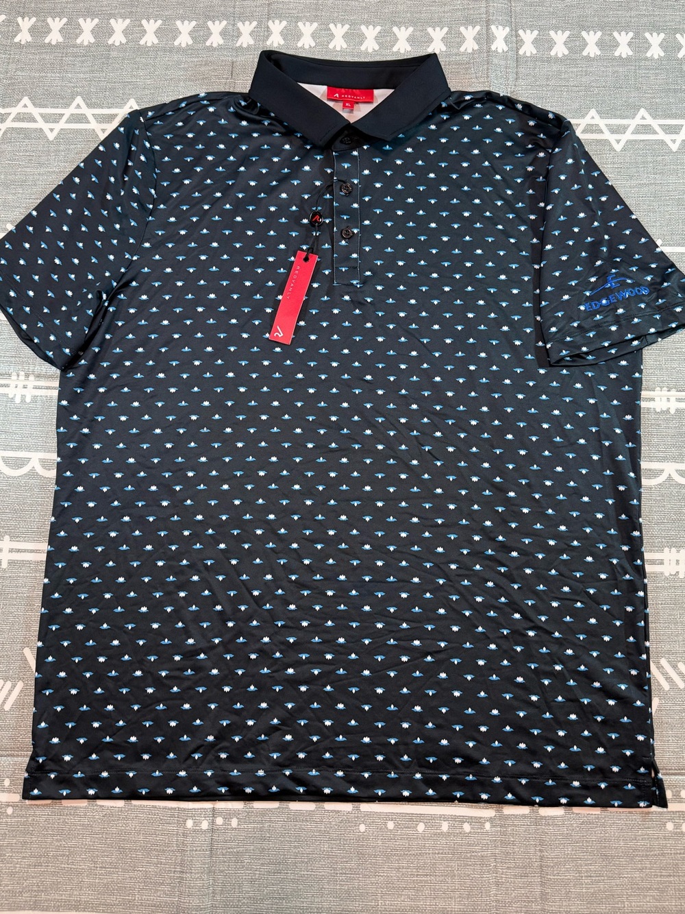 Redvanly Men’s Polo Shirt Black/Blue Floral print XL